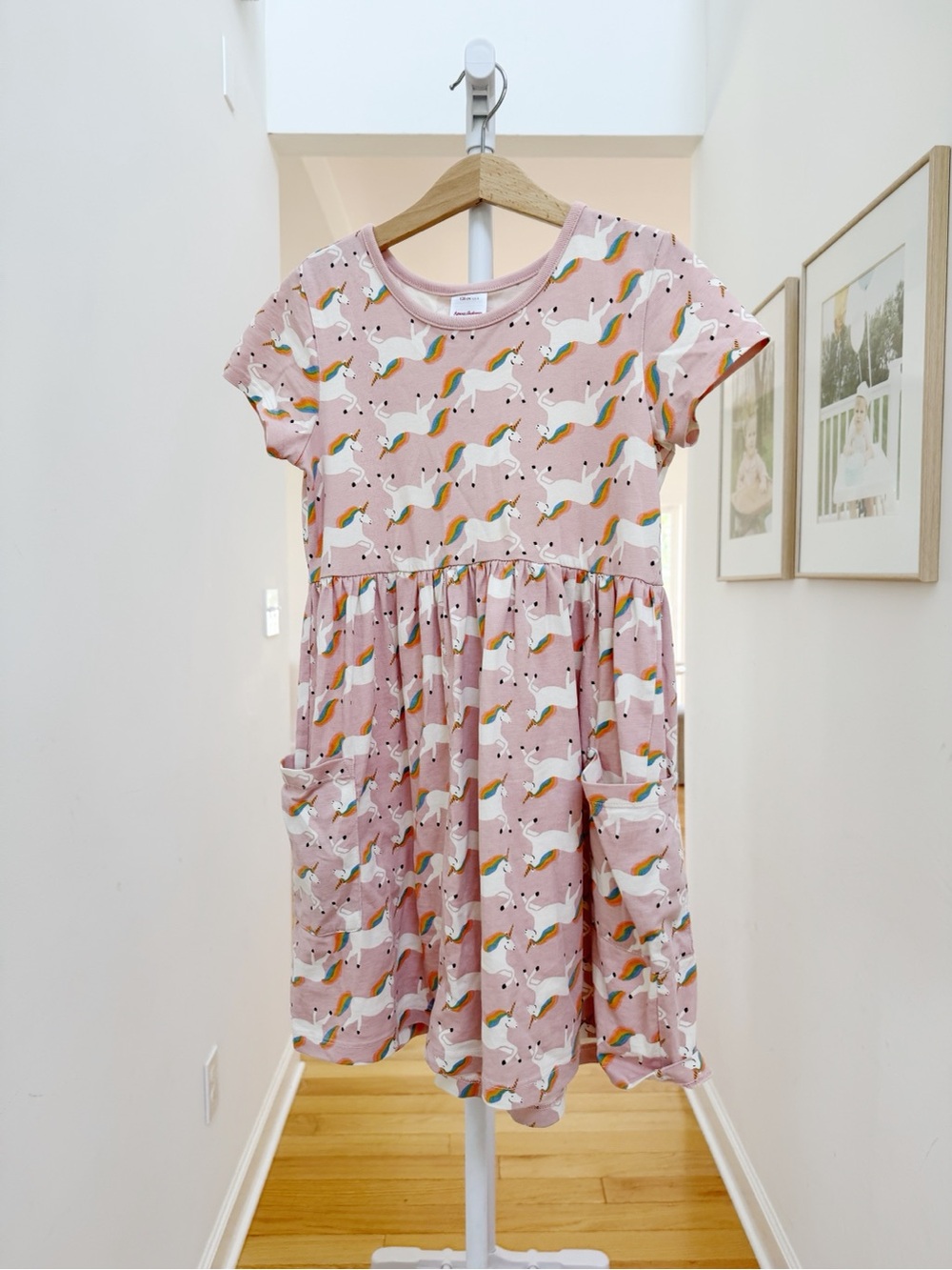 Hanna Andersson Pink Unicorn Print Short-Sleeve Dress